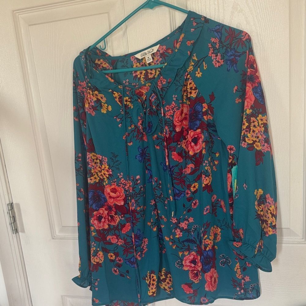 The Pioneer Woman Teal Floral Blouse